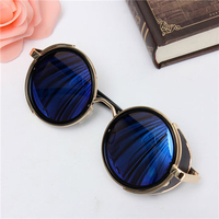 Men Women Steampunk Vintage Round Mirror Lens UV400 Sunglasses