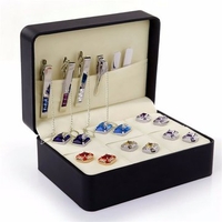 Men Women Tie Cufflink Rings Earring Stroage PU Leather Multifunctional Box Case