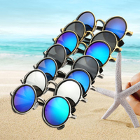 Men Women Vintage Classic Glasses Round Frame Colorful Mirror Lens Sunglasses