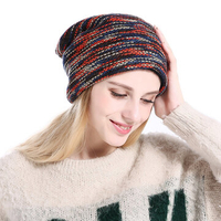 Men Women Warm Wool Knit Bonnet Comfortable Thick Stripe Beanie Hats Outdoor Windproof Caps