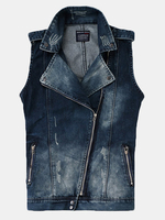 Mens Blue Stylish Denim Slim Washed Diagonal Zipper Vest