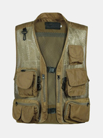 Mens Breathable Mesh Multifunctional Pockets Waistcoast Quick Dry Outdoor Fishing Sleeveless Vests