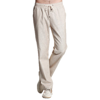 Mens Brief Style Cotton Linen Elastic Waist Drawstring Solid Color Flax Leisure Pants