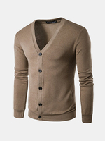 Mens Button Up Knit Slim Long Sleeve Solid Color Casual Cardigan