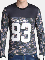 Mens Camo Fashion Numeric Letter Front Crew Collar Long Sleeve Casual T-shirt