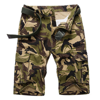 Mens Camo Printed Big Pockets Knee Length Cargo Pants Casual Cotton Beach Shorts