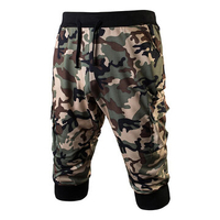 Mens Camo Printing Knitted Drawstring Zipper Pocket Casual Sport Shorts