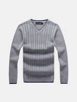 Mens Casual Cotton Solid Color Thick Warm V Necl Collar Slim Fit Knitted Sweater