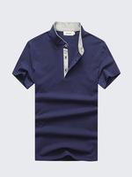 Mens Casual Cotton T-shirt Solid Color Stand Collar Buttons Short Sleeve Polo Shirt