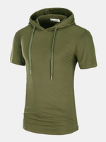 Mens Casual Hooded T-shirt Drawstring Mid Long Regular Fit Fashion Top Tees