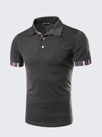 Mens Casual Stitching Polo Shirt Short Sleeve Slim Fit Spring Summer Tops