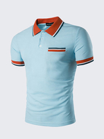 Mens Contrast Color Front Pocket Lapel Polo Shirt Short Sleeve Spring Summer Casual Tops