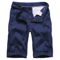 Mens Cotton Breathable Embroidery Knee Length Casual Shorts