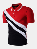 Mens Cotton Casual Diagonal Stripe Printing Short Sleeve Polo Shirt