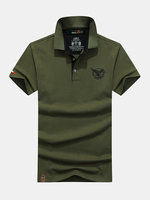 Mens Cotton Solid Color Turn-down Collar Casual Polo Shirt