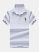 Mens Cotton Solid Color Turn-down Collar Short Sleeve Casual Business Polo Shirt