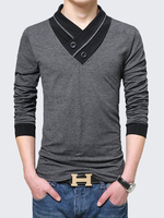 Mens Cotton Stitching Slim Fit long Sleeve T-Shirt
