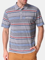 Mens Cotton Stripe Printed Turn-down Collar Short Sleeve Casual Business Polo Shirt