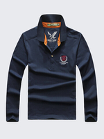 Mens Cotton Turn-down Collar Long Sleeve Casual Polo Shirt