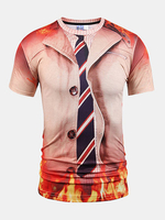 Mens Creative 3D Printed Fake Two Pieces Round Neck Short Sleeve Casual T-shirt