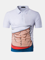 Mens Creative Muscle Cartoon Printed Short Sleeve Slim Fit Casual Polo Shirt
