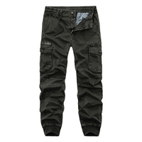 Mens Elastic Waist Multi Pockets Solid Color Cotton Overalls
