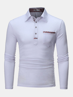 Mens Fall Brief Style Solid Color Polo Shirt Turndown Collar Long Sleeve Casual Cotton T-shirt