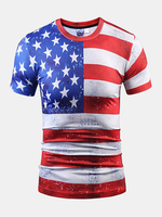 Mens Fashion 3D Printed Elastic Short Sleeve O-Neck Casual USA Flag T-Shirt