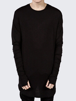 Mens Fashion Basics Long Style Solid Color T-shirt Brief Cotton Long Sleeve Round Neck Top Tee