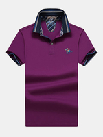 Mens Fashion Turndown Collar Embroidery Relaxed Fit Short Sleeve Casual Tops