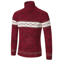 Mens Gradient Color High Collar Pullover Wool Hit Color Casual Sweater