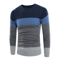 Mens Gradient Color Pullover Crew Neck Hit Color Casual Knit Sweater