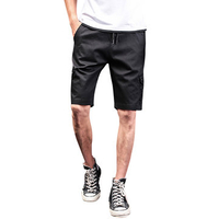 Mens Hip-Hop Elastic Waist Solid Color Multi-pocket Casual Cotton Shorts