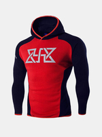 Mens Hoodies Patchwork Pattern Contrast Color Printing Casual Sport Hooded Tops