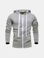 Mens Hoodies Solid Color Zipper Hood Fashion Casual Sport Hooded Tops