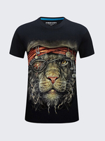 Mens Large Size Summer T-shirts Cool 3D Lion King Printing Short Sleeve Cotton Top Tees