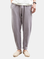 Mens Linen Solid Color Casual Soft Long Trousers Drawstring Flax Leisure Pants
