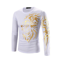 Mens Long Sleeve T-shirt Golden Dragon Tattoo Printing Quick-dry Casual Fall Winter Top Tee