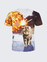 Mens New Summer 3D Cat Printing Casual Short Sleeves Sports T-shirt