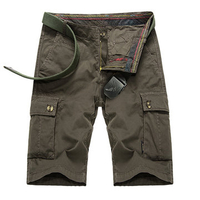 Mens Outdoor Big Pockets Solid Color Knee Length Cargo Pants Casual Cotton Beach Shorts