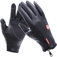 Mens Outdoor Full Finger Warm Leather Windproof Waterproof Touch Screen Bicycle Gloves