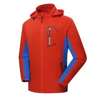 Mens Outdoor Hooded Jacket Water-repellent Windproof Multi-pocket Spell Color Coat