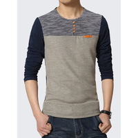 Mens Oversize Fashion Patchwork Long-Sleeved T-shirt