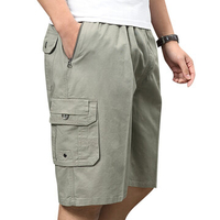 Mens Plus Size Elastic Waist Solid Color Multi-pocket Loose Fit Casual Cotton Shorts