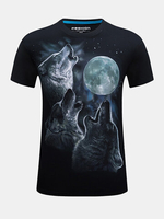 Mens Plus Size Fashion Wolf Printing Short Sleeve O-neck Cotton T-shirt
