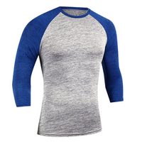 Mens Quick-drying Hit Color Fitness Trainning Sport Three Quarter Sleeve Casual T-shirt