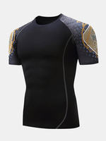 Mens Quick-drying Skinny Fit Sleeves Stitching Tops Jogging Fitness Sport T-shirt
