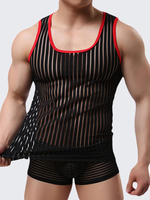 Mens Sexy Fitness Visible Stripes Printing Crew Neck Sleeveless Sport Tank