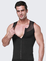 Mens Sexy High Elastic Front Zipper Body Sculpting Waist BellyTummy Trimmer Slimming Tank Tops