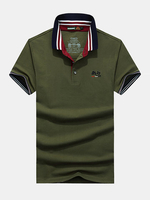 Mens Solid Color Casual Cotton Tops Turn-down Collar Short Sleeve Business Polo Shirt